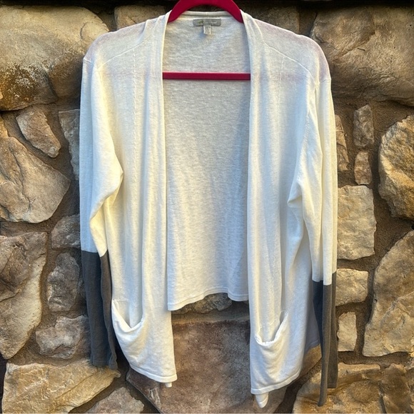 Toad & Co Linen Blend Postcard Cardigan Long Sleeve Size XL White Grey - Picture 2 of 9